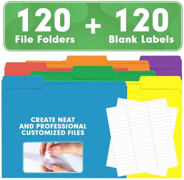 Alt view image 6 of 7 - File Folder, 120 Pack 1/3 Cut Tab File Folders, Colored File Folders Great for Organizing and Filing, Letter Size, Assorted 6 Colors
