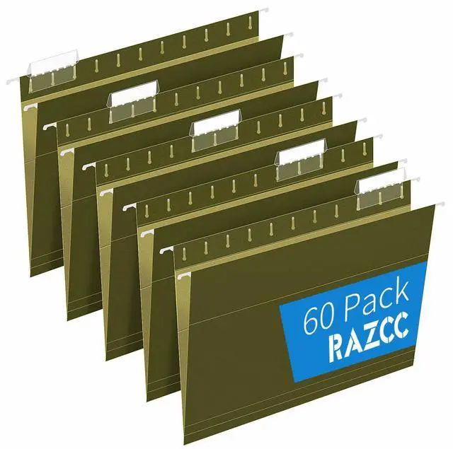 Main image of Hanging File Folders, 60 Pack Reinforced Hanging Folders Letter Size, Designed for Bulky Files, Filing Cabinet, Adjustable Tabs, Green