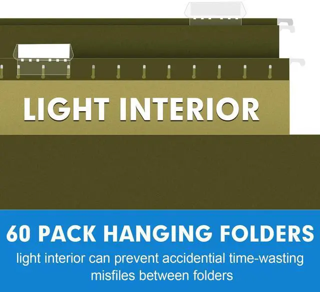 Alt view image 5 of 7 - Hanging File Folders, 60 Pack Reinforced Hanging Folders Letter Size, Designed for Bulky Files, Filing Cabinet, Adjustable Tabs, Green