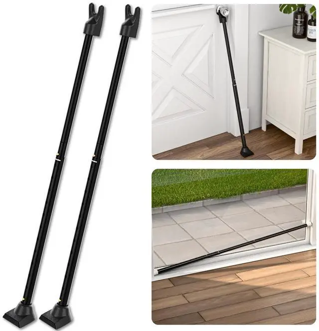 Main image of 2-in-1 Door Security Bar & Sliding Patio Door Security Bar (2 Pack) via Interchangeable Caps - Constructed of High Grade Iron - Black