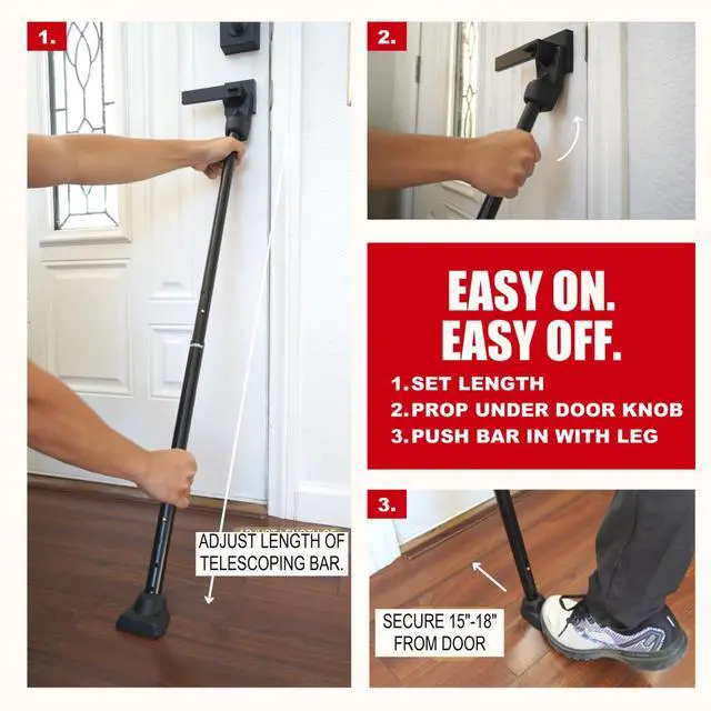 Alt view image 5 of 7 - 2-in-1 Door Security Bar & Sliding Patio Door Security Bar (2 Pack) via Interchangeable Caps - Constructed of High Grade Iron - Black