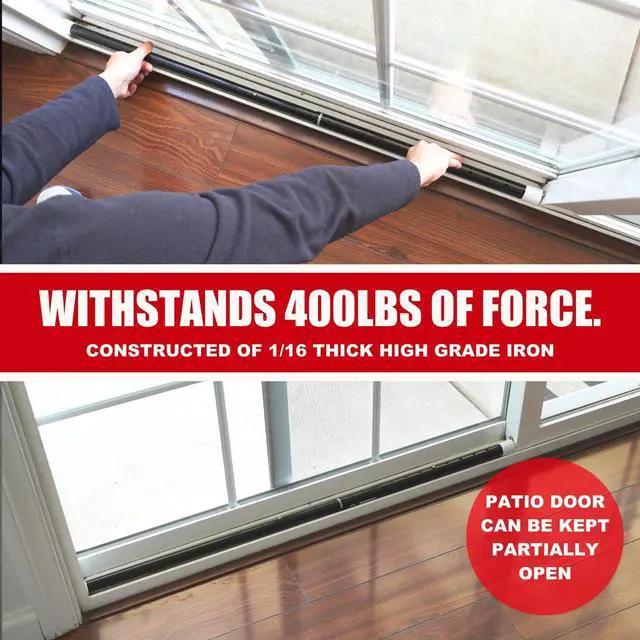 Alt view image 7 of 7 - 2-in-1 Door Security Bar & Sliding Patio Door Security Bar (2 Pack) via Interchangeable Caps - Constructed of High Grade Iron - Black