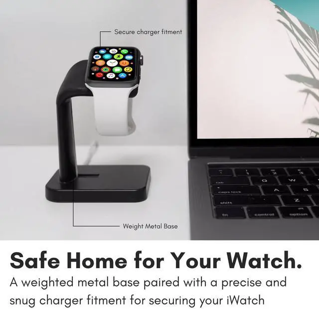 Alt view image 4 of 7 - Apple Watch Charger Stand for Series Ultra, 11, 10, 9, 8, 7, 6, 5, 4, 3, 2, 1, SE (44mm, 42mm, 40mm, 38mm) - iWatch AppleWatch Stand Dock - Apple Watches Charging Station - Black