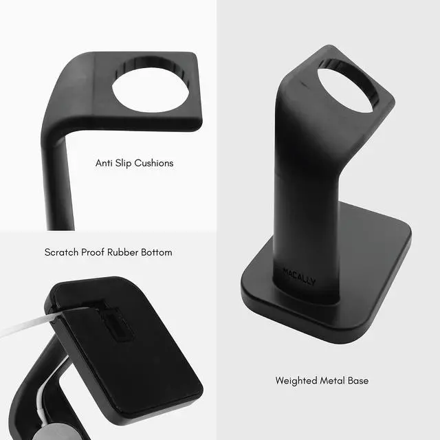 Alt view image 6 of 7 - Apple Watch Charger Stand for Series Ultra, 11, 10, 9, 8, 7, 6, 5, 4, 3, 2, 1, SE (44mm, 42mm, 40mm, 38mm) - iWatch AppleWatch Stand Dock - Apple Watches Charging Station - Black