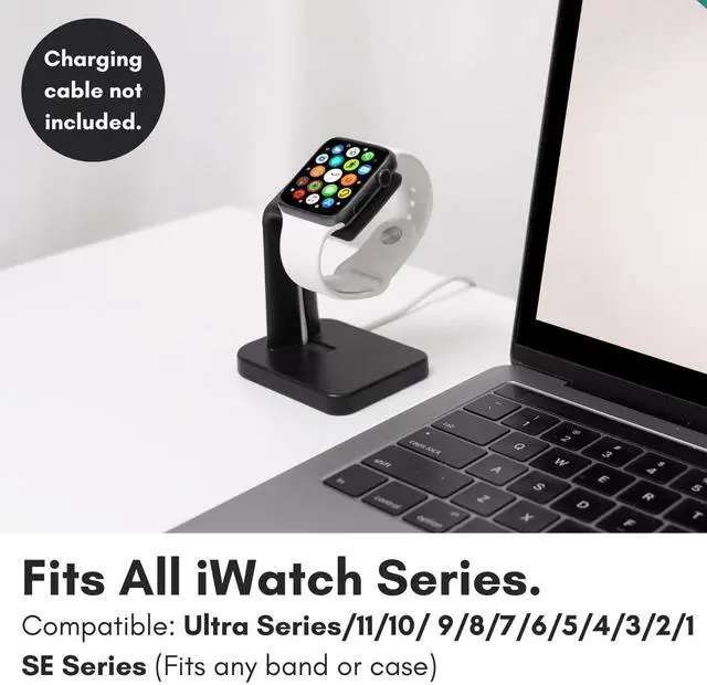 Alt view image 2 of 7 - Apple Watch Charger Stand for Series Ultra, 11, 10, 9, 8, 7, 6, 5, 4, 3, 2, 1, SE (44mm, 42mm, 40mm, 38mm) - iWatch AppleWatch Stand Dock - Apple Watches Charging Station - Black