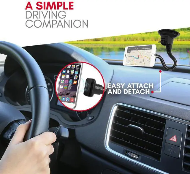 Alt view image 2 of 7 - Windshield Phone Mount for Car Magnetic - Suction Cup Window Mount Phone Holder with 8" Long Gooseneck Arm & Super Strong Magnet Mount for Smartphone and iPhone