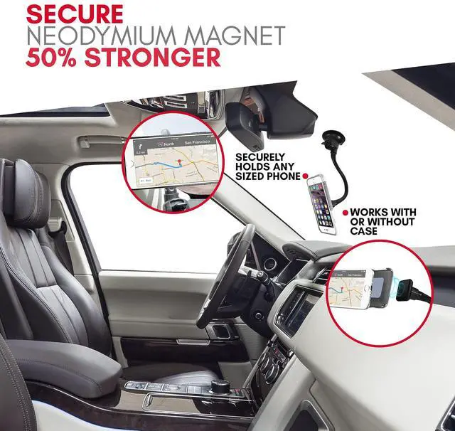 Alt view image 3 of 7 - Windshield Phone Mount for Car Magnetic - Suction Cup Window Mount Phone Holder with 8" Long Gooseneck Arm & Super Strong Magnet Mount for Smartphone and iPhone