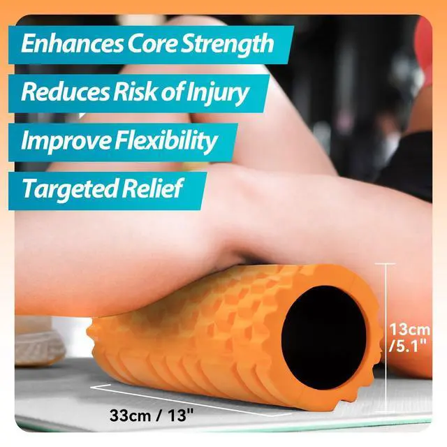Alt view image 3 of 7 - Foam Roller High Density 13" Patented Exercise Roller for Deep Tissue Muscle Massage, Muscle Massage and Myofascial Trigger Point Release, Relieves Muscle Pain, Improves Mobility (Orange)
