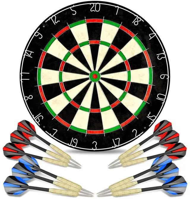 Main image of Sisal/Bristle Dartboard with Staple-Free Bullseye and 12 Steeltip Darts Plus Strong Aluminium Shaft, 17.8" 1.5", Moundting Kits Included