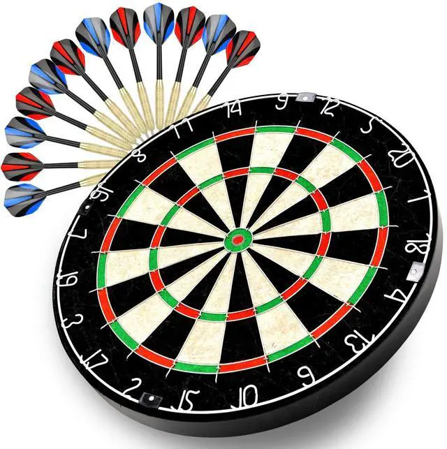 Alt view image 2 of 6 - Sisal/Bristle Dartboard with Staple-Free Bullseye and 12 Steeltip Darts Plus Strong Aluminium Shaft, 17.8" 1.5", Moundting Kits Included