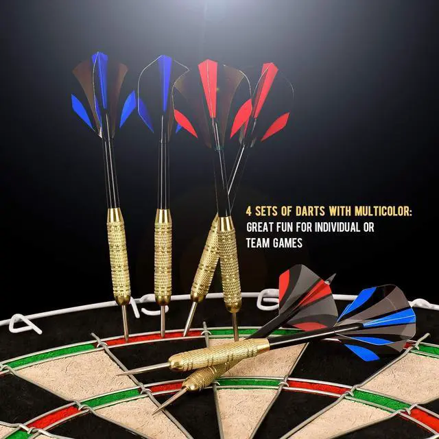 Alt view image 6 of 6 - Sisal/Bristle Dartboard with Staple-Free Bullseye and 12 Steeltip Darts Plus Strong Aluminium Shaft, 17.8" 1.5", Moundting Kits Included