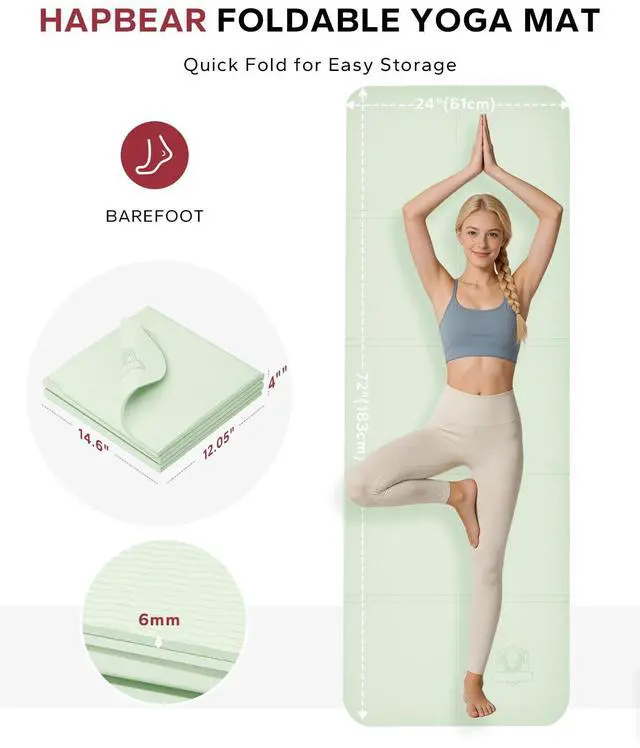 Alt view image 2 of 7 - Foldable Yoga Mat - 72"x24"x0.24" (6mm), Non-Slip TPE Exercise Mat for Home Workout, Yoga, Pilates,Stretching, & Travel, Durable & Eco-Friendly, Includes Carry Bag