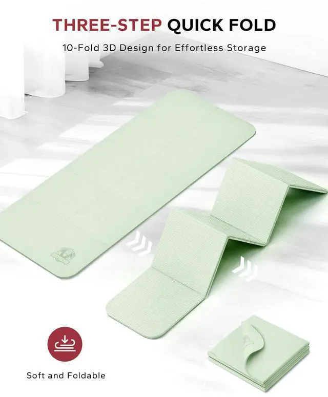 Alt view image 5 of 7 - Foldable Yoga Mat - 72"x24"x0.24" (6mm), Non-Slip TPE Exercise Mat for Home Workout, Yoga, Pilates,Stretching, & Travel, Durable & Eco-Friendly, Includes Carry Bag