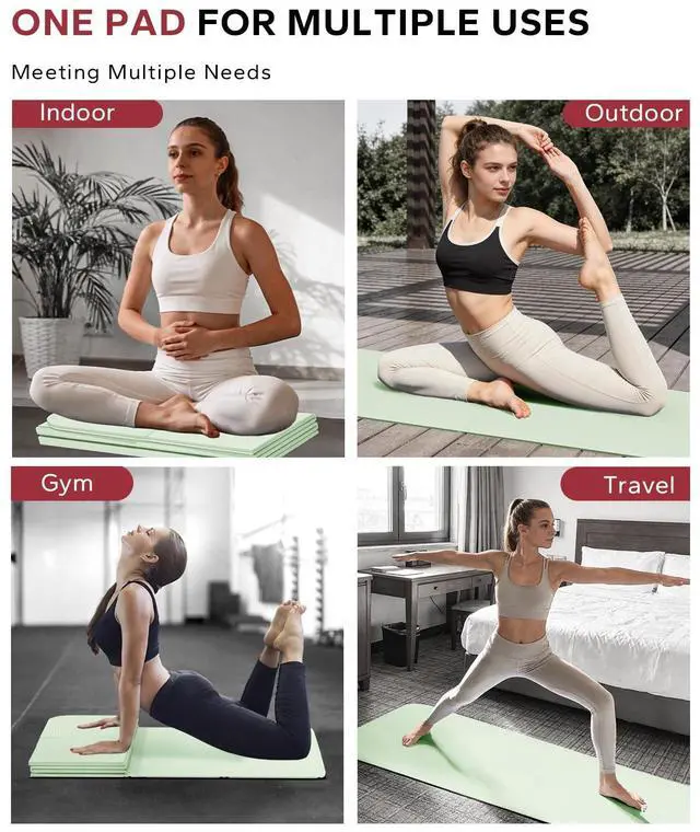 Alt view image 6 of 7 - Foldable Yoga Mat - 72"x24"x0.24" (6mm), Non-Slip TPE Exercise Mat for Home Workout, Yoga, Pilates,Stretching, & Travel, Durable & Eco-Friendly, Includes Carry Bag