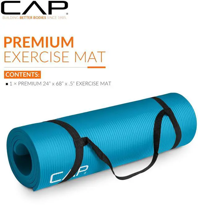 Alt view image 2 of 7 - Yoga Mat 1/2" Thick with Carrying Strap - High Density Exercise Mat for Yoga, Pilates, Stretching, Floor & Fitness Workouts - 68''x24''x1/2" | Teal