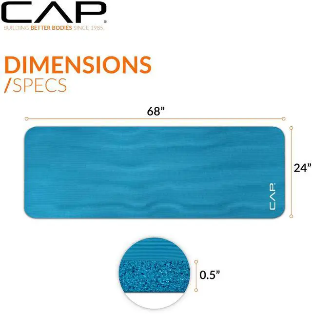 Alt view image 4 of 7 - Yoga Mat 1/2" Thick with Carrying Strap - High Density Exercise Mat for Yoga, Pilates, Stretching, Floor & Fitness Workouts - 68''x24''x1/2" | Teal