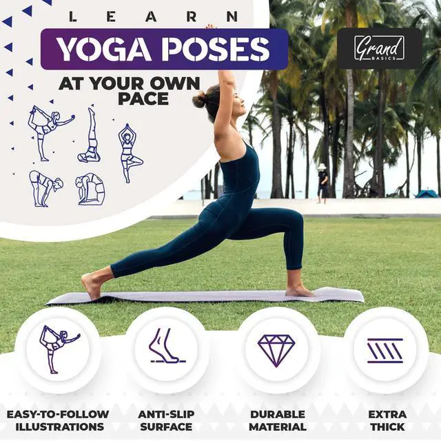 Alt view image 4 of 6 - Instructional Cute Yoga Mat with Poses Printed On It & Carrying Strap - 75 Illustrated Yoga Poses & 75 Stretches - For Women and Men - Non-Slip, 1/4" Extra-Thick For Beginners