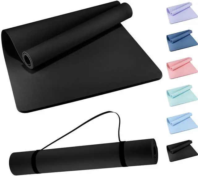 Main image of Extra Wide Yoga Mat 72" x 32", 6mm Non Slip TPE Exercise Mat with Carrying Strap, Large Workout Mat for Yoga, Pilates, Stretching, HIIT & Home Gym, black