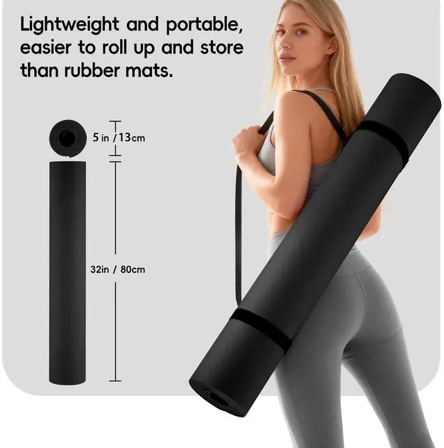 Alt view image 5 of 7 - Extra Wide Yoga Mat 72" x 32", 6mm Non Slip TPE Exercise Mat with Carrying Strap, Large Workout Mat for Yoga, Pilates, Stretching, HIIT & Home Gym, black