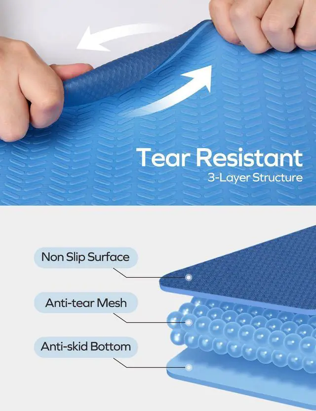 Alt view image 3 of 6 - Eco Friendly Yoga Mat Thick TPE Yoga Mat Non Slip Yoga Mats Anti-tear Exercise Workout Mat for Women Men Kids Yoga, Pilates and Fitness