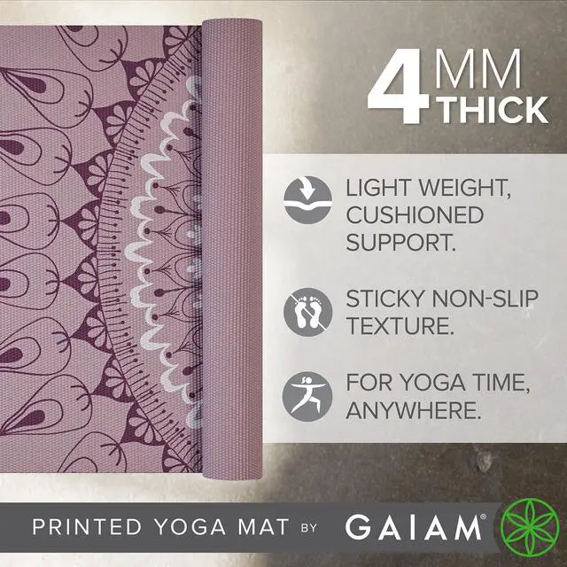 Alt view image 3 of 5 - Yoga Mat Classic Print Non Slip Exercise & Fitness Mat for All Types of Yoga, Pilates & Floor Workouts, Here & Now Dusty Rose, 4mm