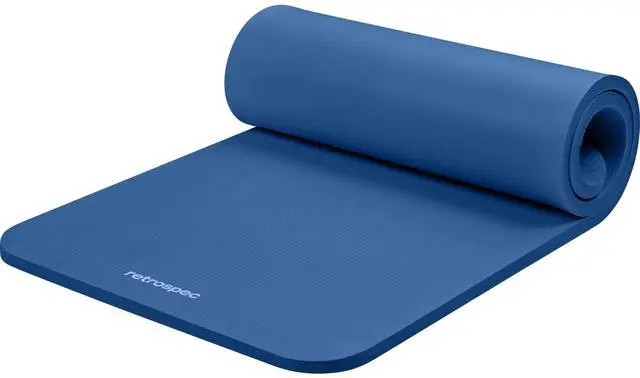 Main image of Solana Yoga Mat 1" Thick w/Nylon Strap for Men & Women - Non Slip Exercise Mat for Home Yoga, Pilates, Stretching, Floor & Fitness Workouts - Denim Blue