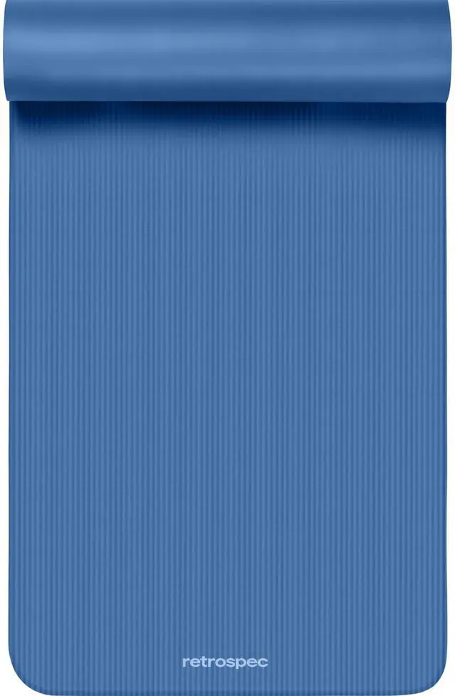 Alt view image 3 of 6 - Solana Yoga Mat 1" Thick w/Nylon Strap for Men & Women - Non Slip Exercise Mat for Home Yoga, Pilates, Stretching, Floor & Fitness Workouts - Denim Blue