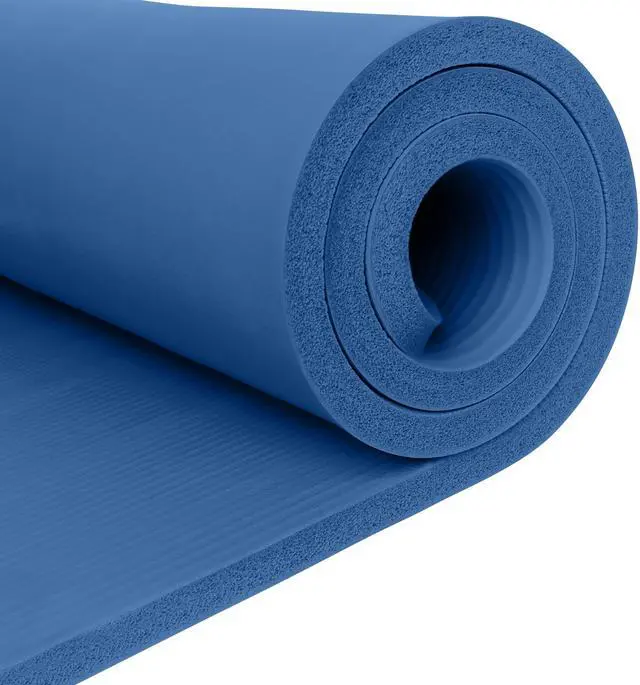 Alt view image 6 of 6 - Solana Yoga Mat 1" Thick w/Nylon Strap for Men & Women - Non Slip Exercise Mat for Home Yoga, Pilates, Stretching, Floor & Fitness Workouts - Denim Blue