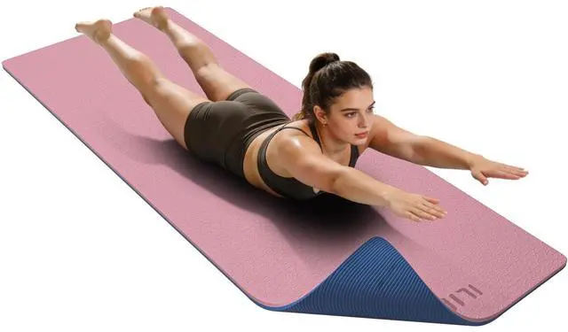 Main image of Yoga Mat Thick Soft Exercise Mat for Home Gym, Anti-Tear Cushioned Mat for Men Women, 76"x32.7"x0.35" for Stretching, Pilates(Pink + Dark Blue)
