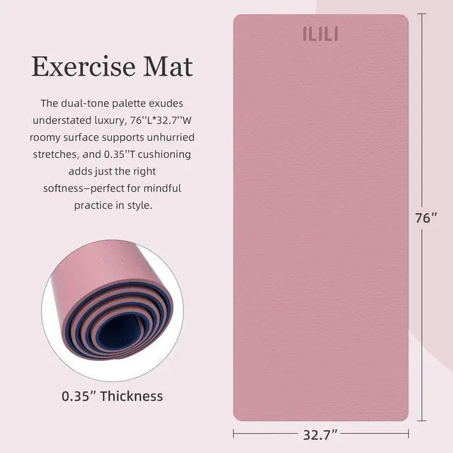 Alt view image 3 of 7 - Yoga Mat Thick Soft Exercise Mat for Home Gym, Anti-Tear Cushioned Mat for Men Women, 76"x32.7"x0.35" for Stretching, Pilates(Pink + Dark Blue)