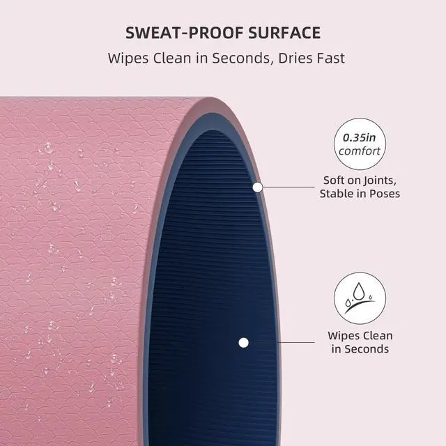 Alt view image 4 of 7 - Yoga Mat Thick Soft Exercise Mat for Home Gym, Anti-Tear Cushioned Mat for Men Women, 76"x32.7"x0.35" for Stretching, Pilates(Pink + Dark Blue)
