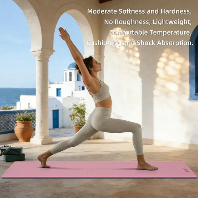 Alt view image 5 of 7 - Yoga Mat Thick Soft Exercise Mat for Home Gym, Anti-Tear Cushioned Mat for Men Women, 76"x32.7"x0.35" for Stretching, Pilates(Pink + Dark Blue)