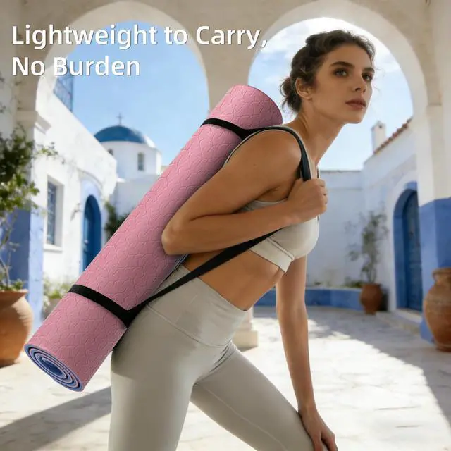 Alt view image 6 of 7 - Yoga Mat Thick Soft Exercise Mat for Home Gym, Anti-Tear Cushioned Mat for Men Women, 76"x32.7"x0.35" for Stretching, Pilates(Pink + Dark Blue)