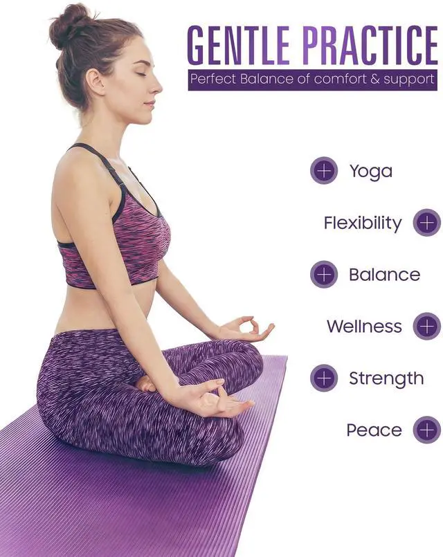 Alt view image 2 of 7 - Yoga Mat Thick 2/5 Inch (10mm), 72"L x 24"W Non-Slip Workout Mat, Large Yoga Mats for Women Men With Carry Bag and Strap, Exercise Mats for Home Workout Meditation Training Equipment (Purple)