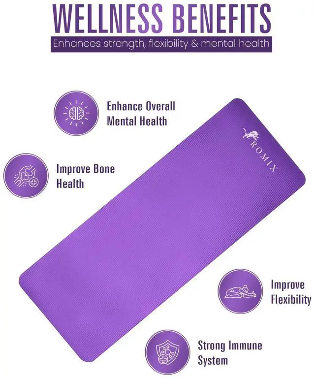 Alt view image 3 of 7 - Yoga Mat Thick 2/5 Inch (10mm), 72"L x 24"W Non-Slip Workout Mat, Large Yoga Mats for Women Men With Carry Bag and Strap, Exercise Mats for Home Workout Meditation Training Equipment (Purple)