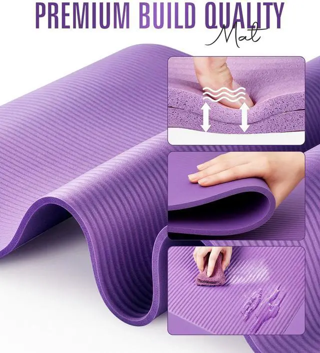Alt view image 4 of 7 - Yoga Mat Thick 2/5 Inch (10mm), 72"L x 24"W Non-Slip Workout Mat, Large Yoga Mats for Women Men With Carry Bag and Strap, Exercise Mats for Home Workout Meditation Training Equipment (Purple)