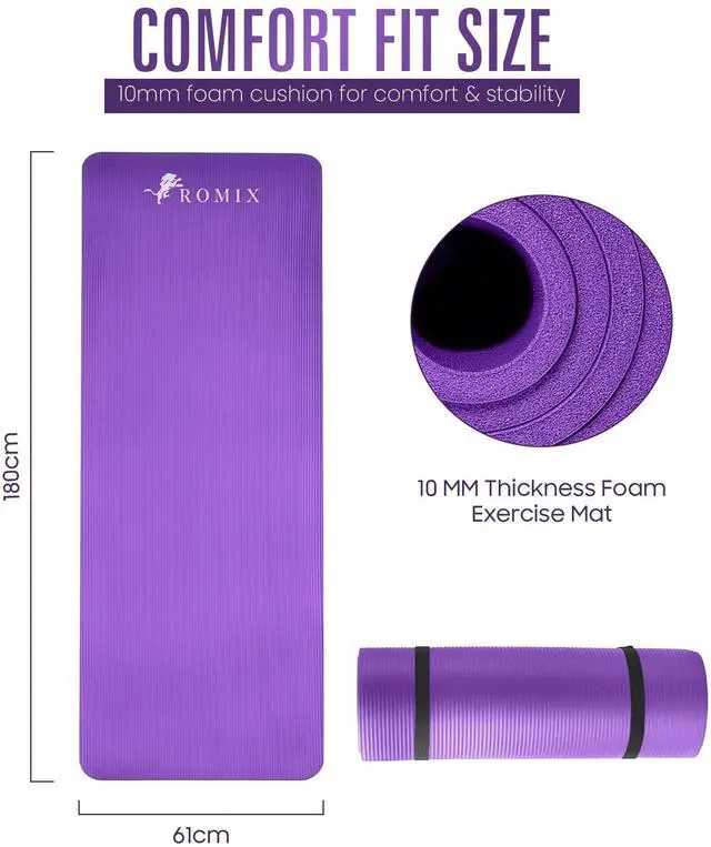 Alt view image 5 of 7 - Yoga Mat Thick 2/5 Inch (10mm), 72"L x 24"W Non-Slip Workout Mat, Large Yoga Mats for Women Men With Carry Bag and Strap, Exercise Mats for Home Workout Meditation Training Equipment (Purple)