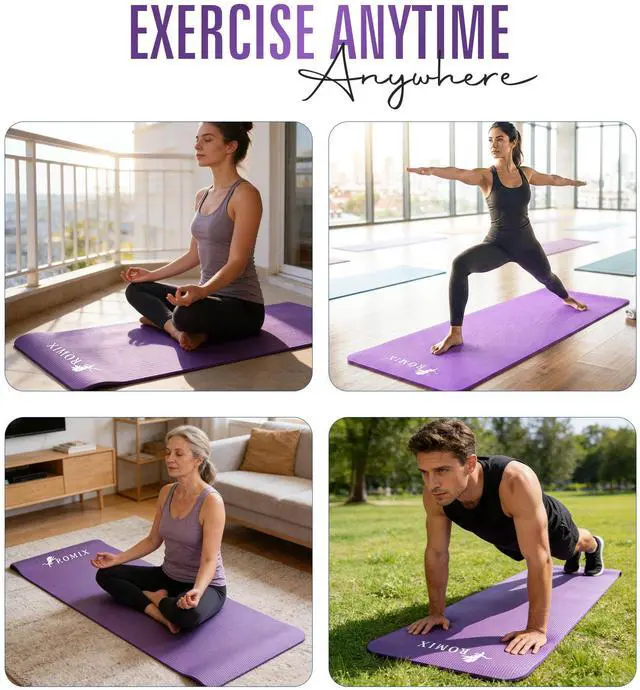 Alt view image 6 of 7 - Yoga Mat Thick 2/5 Inch (10mm), 72"L x 24"W Non-Slip Workout Mat, Large Yoga Mats for Women Men With Carry Bag and Strap, Exercise Mats for Home Workout Meditation Training Equipment (Purple)