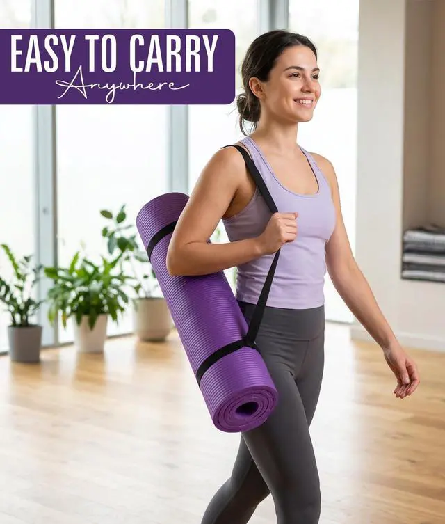 Alt view image 7 of 7 - Yoga Mat Thick 2/5 Inch (10mm), 72"L x 24"W Non-Slip Workout Mat, Large Yoga Mats for Women Men With Carry Bag and Strap, Exercise Mats for Home Workout Meditation Training Equipment (Purple)