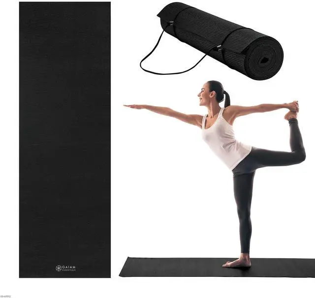 Main image of Essentials 1/4" Thin (6mm) Yoga & Pilates, Fitness & Exercise Mat with Easy-Cinch Carrier Strap Cusion Support For Fitness and Gym Workouts