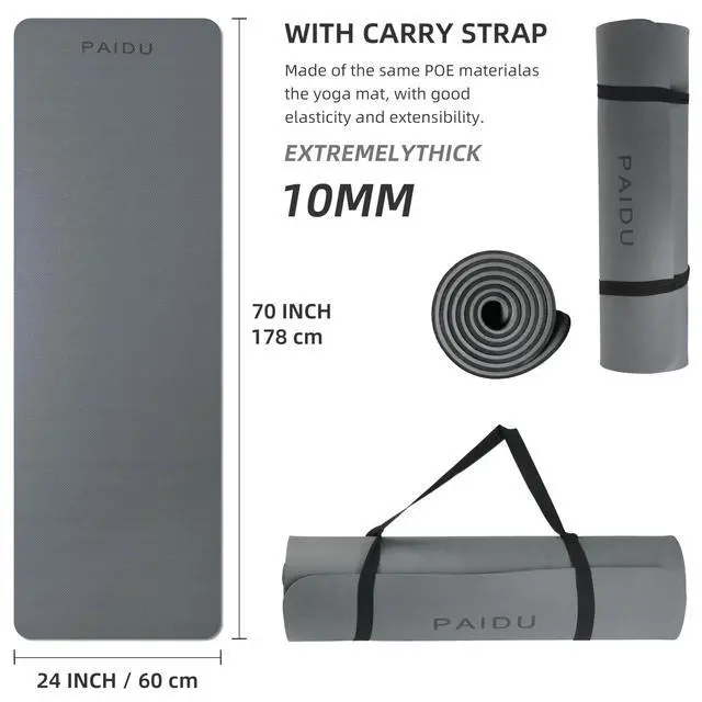Alt view image 2 of 7 - Yoga Mat Non Slip Anti-tear,extra thick-2/5 inch10MMHigh Resiliency Professional POE Yoga Mats for Women Men Kids,72"x24"inch,Workout, Yoga, Pilates and Floor Exercise, with Carrier Strap