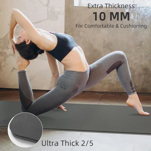 Alt view image 6 of 7 - Yoga Mat Non Slip Anti-tear,extra thick-2/5 inch10MMHigh Resiliency Professional POE Yoga Mats for Women Men Kids,72"x24"inch,Workout, Yoga, Pilates and Floor Exercise, with Carrier Strap