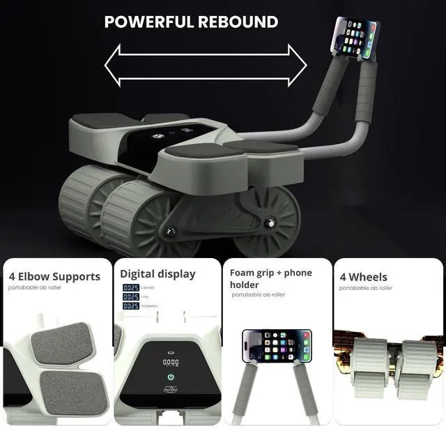 Alt view image 2 of 7 - Ab Roller and Resistance Booty Bands Set High-Performance Abdominal Exercise Machine with Automatic Rebound, Multi-layered Anti-Slip Design & Versatile Exercise Bands with 3 Strength Level