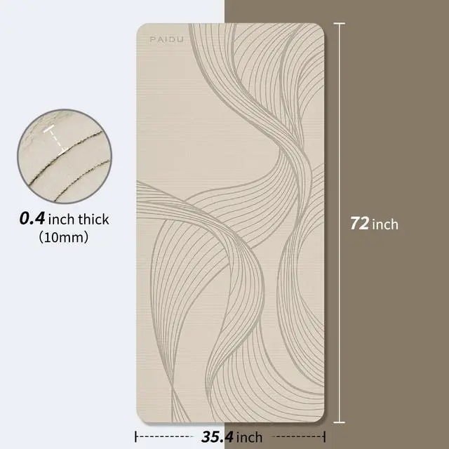 Alt view image 2 of 7 - Large Yoga Mat-72x36x0.4 Extra Width Thick,Comfortable,Non-Slip Exercise Mat-Works Great on All Floor for Stretching,Yoga Studio,Gym or Home Workouts (Beige)