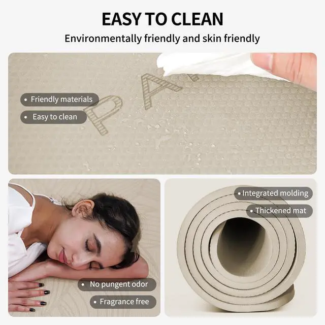Alt view image 4 of 7 - Large Yoga Mat-72x36x0.4 Extra Width Thick,Comfortable,Non-Slip Exercise Mat-Works Great on All Floor for Stretching,Yoga Studio,Gym or Home Workouts (Beige)
