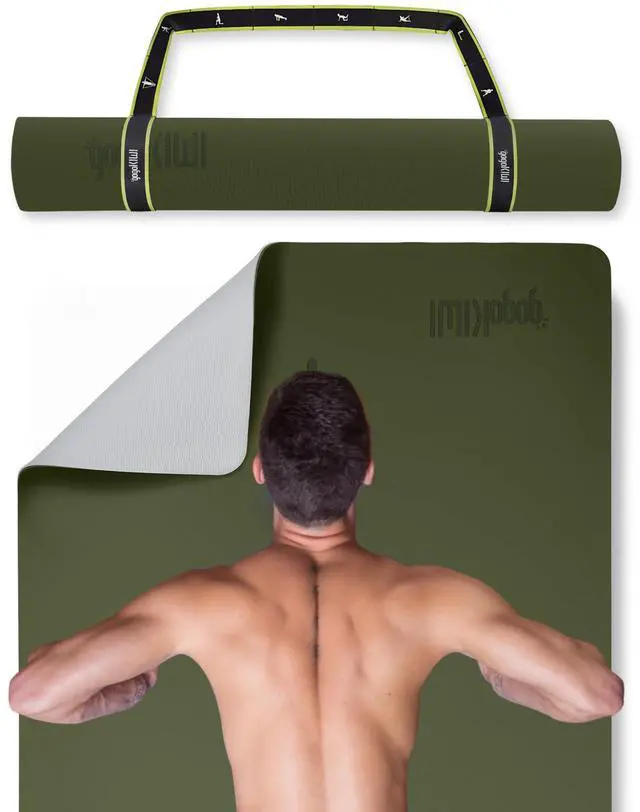 Main image of Extra Wide Yoga Mat for Men Women (72"L x 36"W) Non Slip Fitness & Exercise Mat with Alignment Marks for Yoga, Pilates, Floor Workouts (Olive Green, Standard (1/4 inch Thick))