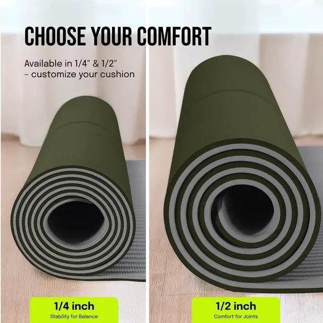 Alt view image 3 of 7 - Extra Wide Yoga Mat for Men Women (72"L x 36"W) Non Slip Fitness & Exercise Mat with Alignment Marks for Yoga, Pilates, Floor Workouts (Olive Green, Standard (1/4 inch Thick))