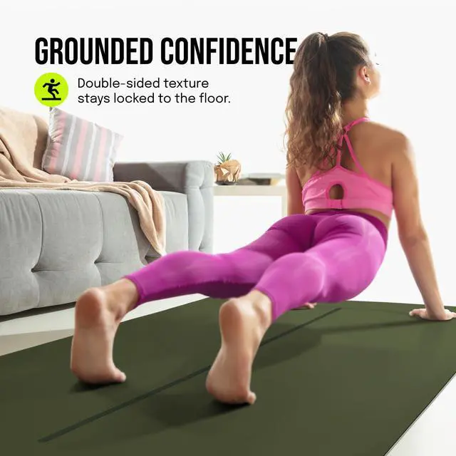 Alt view image 5 of 7 - Extra Wide Yoga Mat for Men Women (72"L x 36"W) Non Slip Fitness & Exercise Mat with Alignment Marks for Yoga, Pilates, Floor Workouts (Olive Green, Standard (1/4 inch Thick))