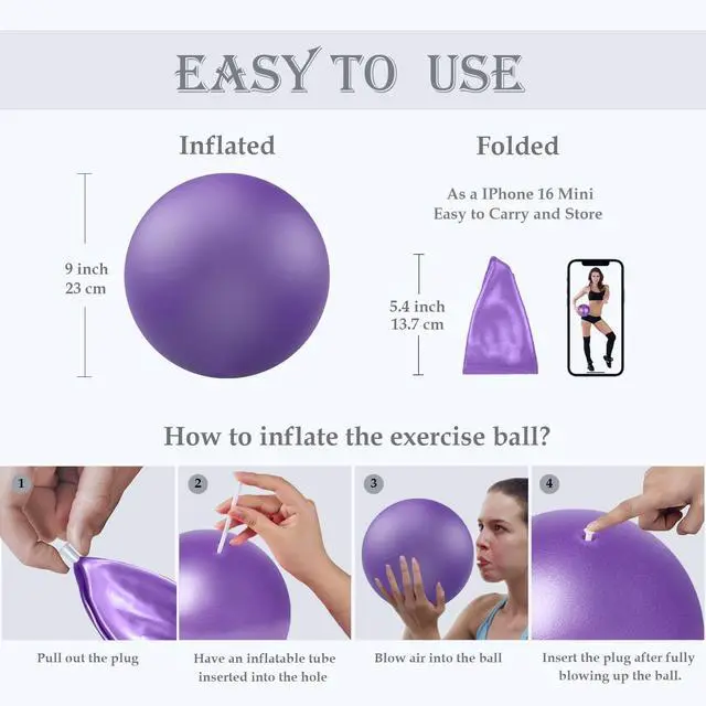 Alt view image 5 of 6 - Soft Pilates Ball 9 Inch, Ideal Small Exercise Ball Between Knee Squeeze for Physical Therapy Yoga Core Medicine Abs Pt Bouncy, Mini Rubber Fitball Barre Workout Equipment for Women Men Kid Toddler