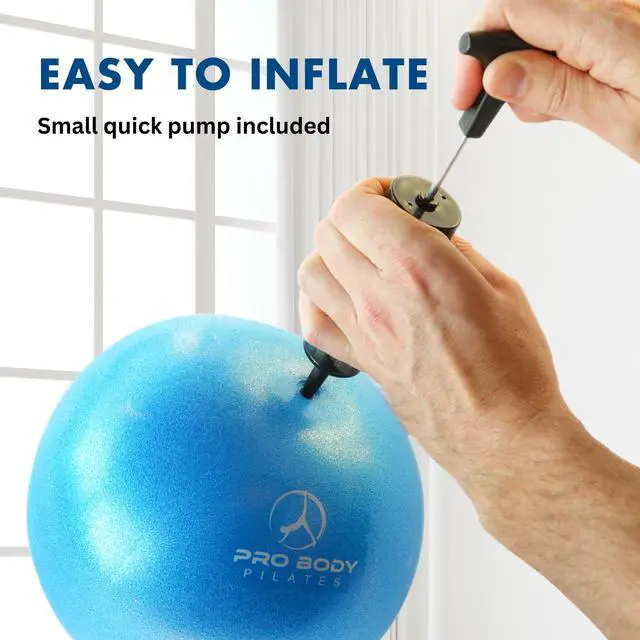 Alt view image 6 of 7 - Small Exercise Ball with Pump - 9 Inch Workout Ball for Stability, Barre, Yoga, Core & Physical Therapy, Home Gym & Office Use (Blue)